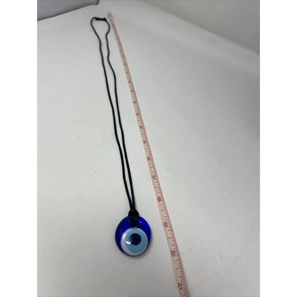 Vintage 90's/ 2000's Style Murano Glass Evil Eye Pendant On Black Cord Necklace - Picture 9 of 9